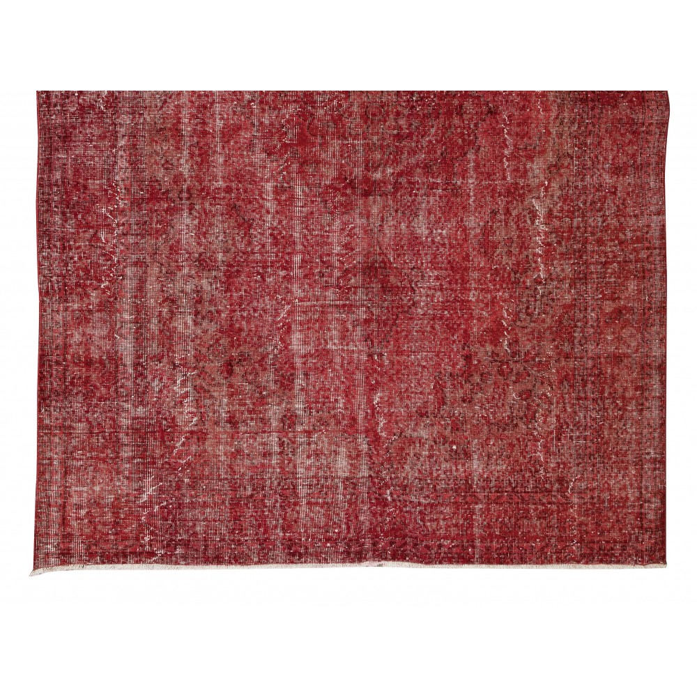 Hand Knotted Vintage Anatolian Area Rug Over-Dyed in Red 4 Modern Interiors, Woolen Floor Covering