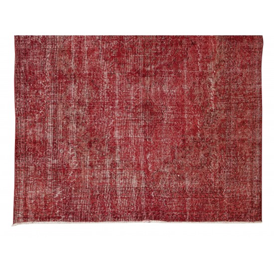 Hand Knotted Vintage Anatolian Area Rug Over-Dyed in Red 4 Modern Interiors, Woolen Floor Covering