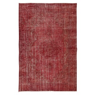 Hand Knotted Vintage Anatolian Area Rug Over-Dyed in Red 4 Modern Interiors, Woolen Floor Covering