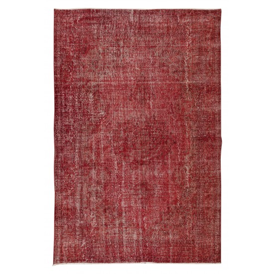 Hand Knotted Vintage Anatolian Area Rug Over-Dyed in Red 4 Modern Interiors, Woolen Floor Covering