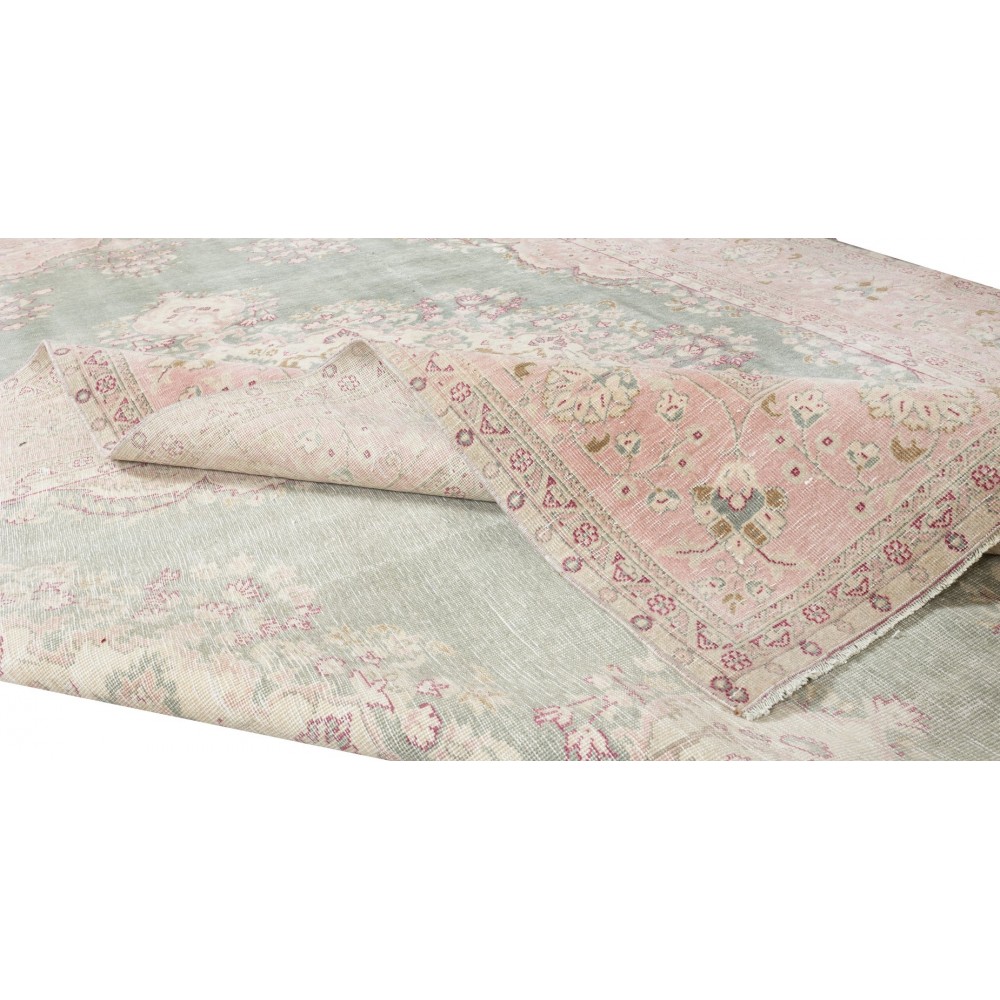 Vintage Handmade Turkish Ladik Rug in Soft Pink, Beige and Soft Pink