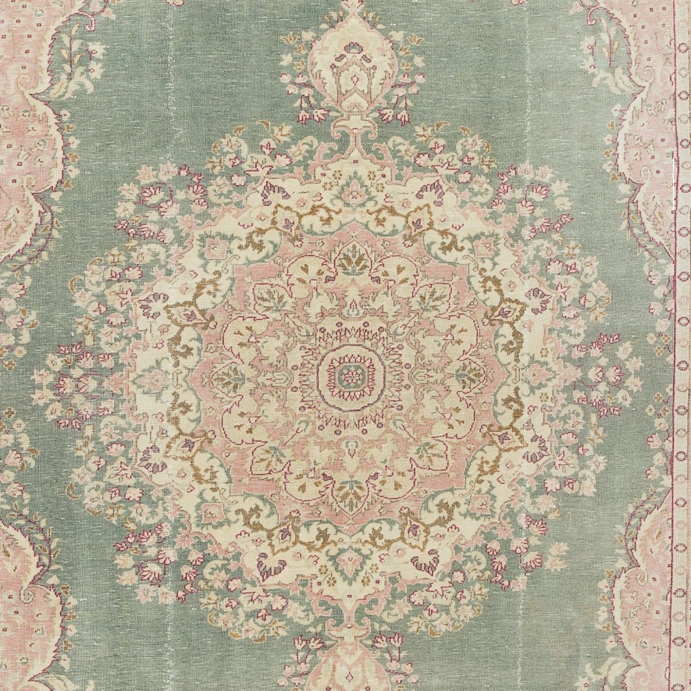 Vintage Handmade Turkish Ladik Rug in Soft Pink, Beige and Soft Pink