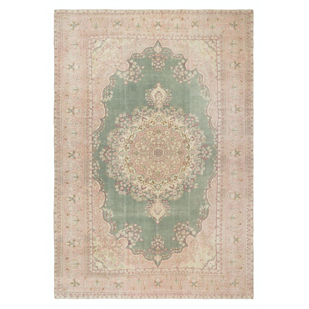 Vintage Handmade Turkish Ladik Rug in Soft Pink, Beige and Soft Pink