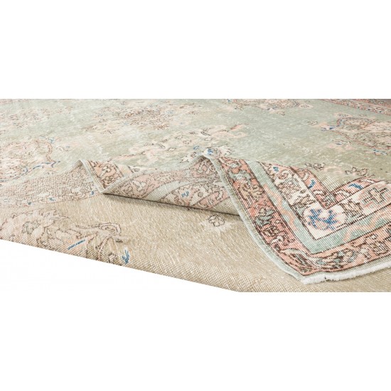 Handmade Turkish Area Rug in Shades of Green, Vintage Floral Pattern Wool Carpet Handmade Turkish Area Rug in Shades of Green, Vintage Floral Pattern Wool Carpet