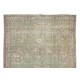 Vintage Handmade Turkish Oushak Wool Area Rug in Shades of Soft Green Color