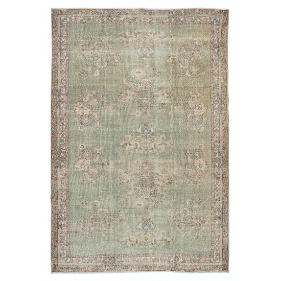 Handmade Turkish Area Rug in Shades of Green, Vintage Floral Pattern Wool Carpet Handmade Turkish Area Rug in Shades of Green, Vintage Floral Pattern Wool Carpet