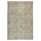 Handmade Turkish Area Rug in Shades of Green, Vintage Floral Pattern Wool Carpet