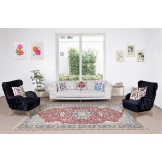 Hand-Made Turkish Area Rug with Medallion Design, Modern Carpet, 100% Wool