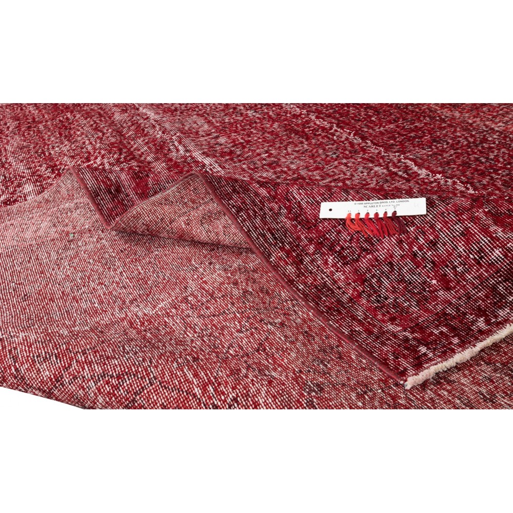 Hand Knotted Vintage Anatolian Area Rug Over-Dyed in Red 4 Modern Interiors, Woolen Floor Covering