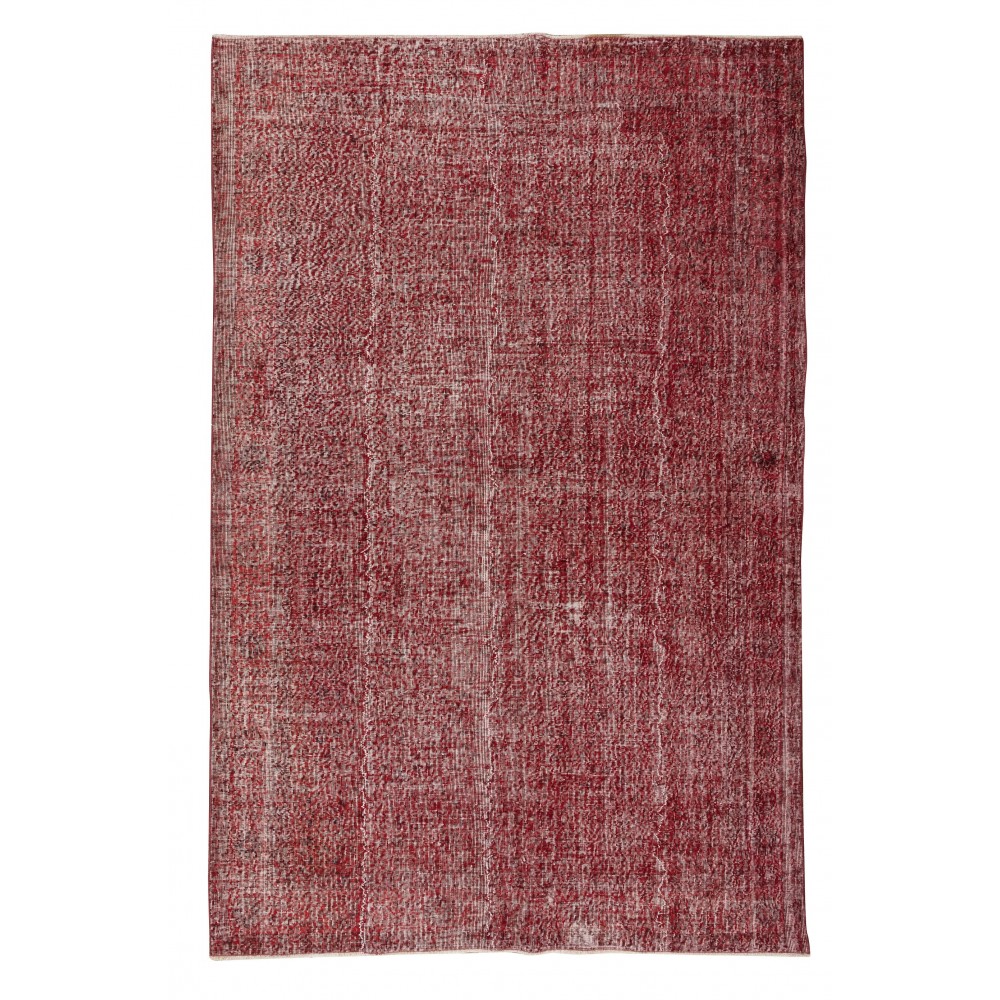 Hand Knotted Vintage Anatolian Area Rug Over-Dyed in Red 4 Modern Interiors, Woolen Floor Covering