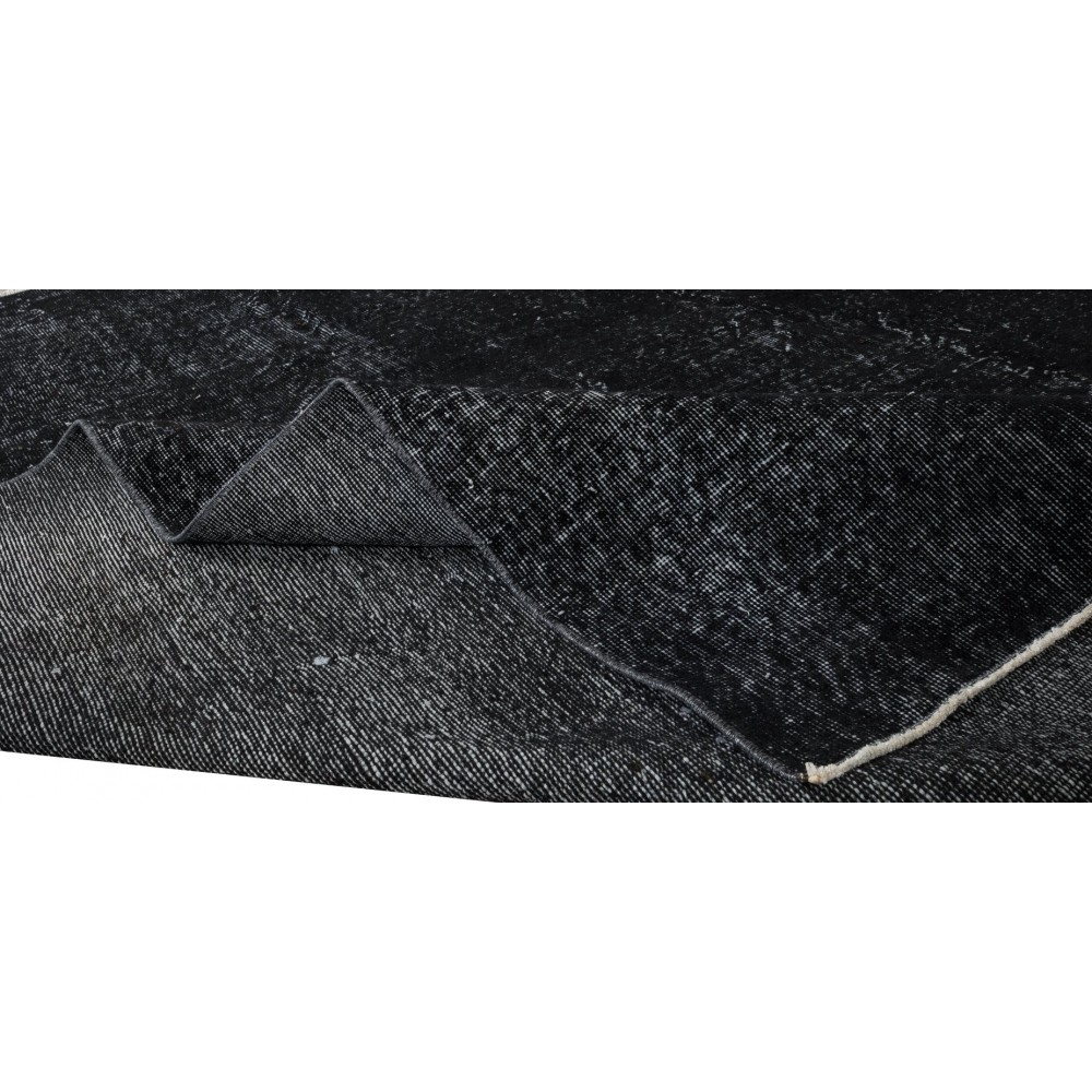 Vintage Handmade Turkish Wool Rug Over-Dyed in Black for Modern Interiors