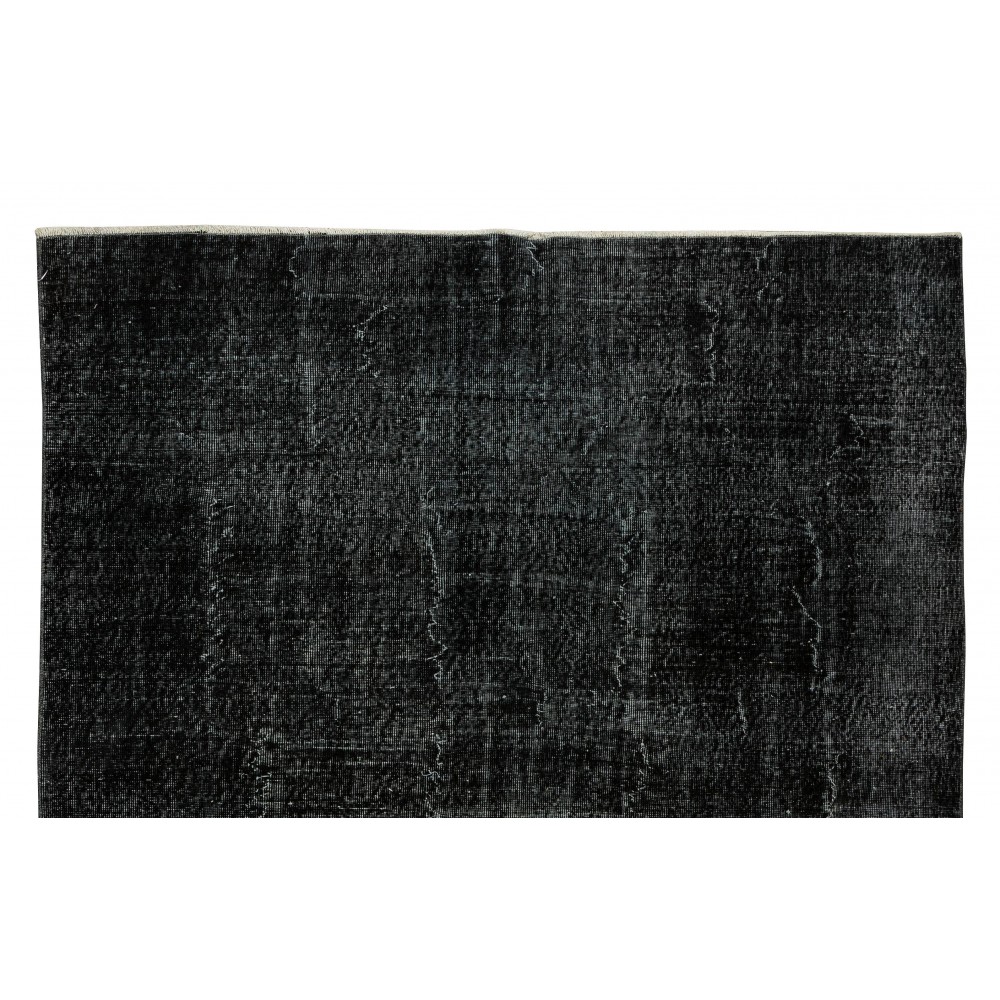 Vintage Handmade Turkish Wool Rug Over-Dyed in Black for Modern Interiors