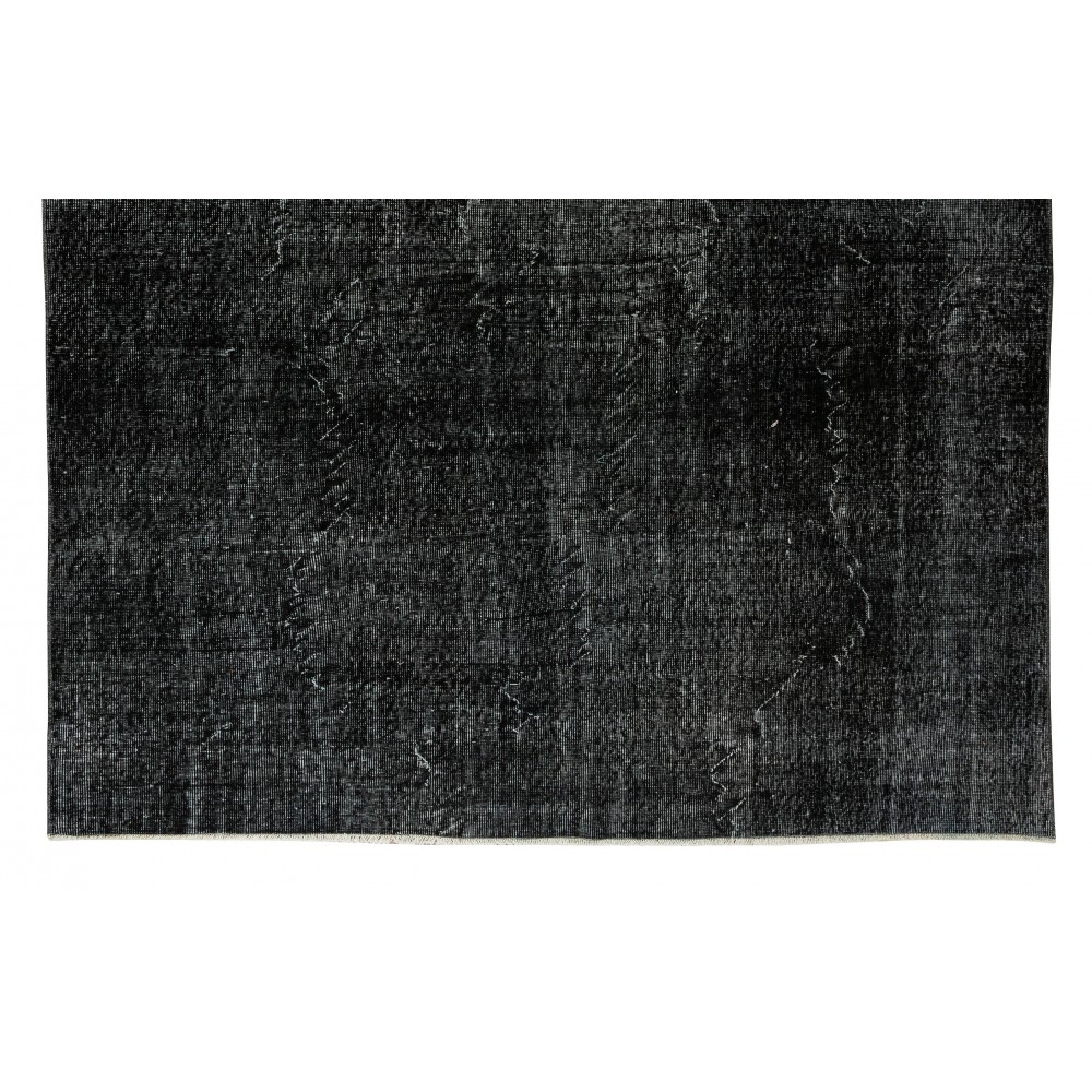 Vintage Handmade Turkish Wool Rug Over-Dyed in Black for Modern Interiors