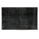 Vintage Handmade Turkish Wool Rug Over-Dyed in Black for Modern Interiors