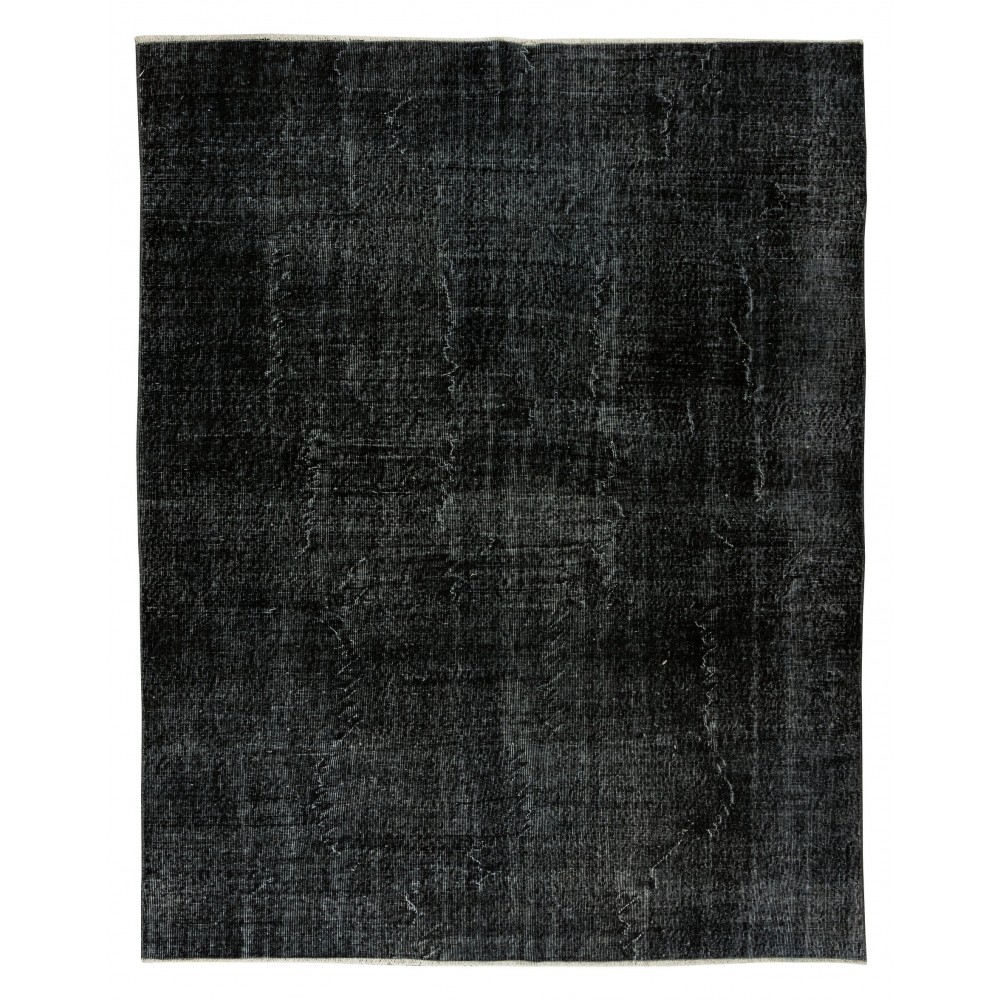 Vintage Handmade Turkish Wool Rug Over-Dyed in Black for Modern Interiors