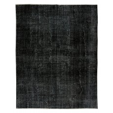 Vintage Handmade Turkish Wool Rug Over-Dyed in Black for Modern Interiors