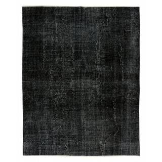 Vintage Handmade Turkish Wool Rug Over-Dyed in Black for Modern Interiors