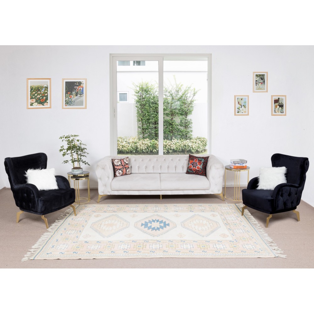 Modern Handmade Turkish Area Rug with Triple Geometric Medallion Design, 100% Wool