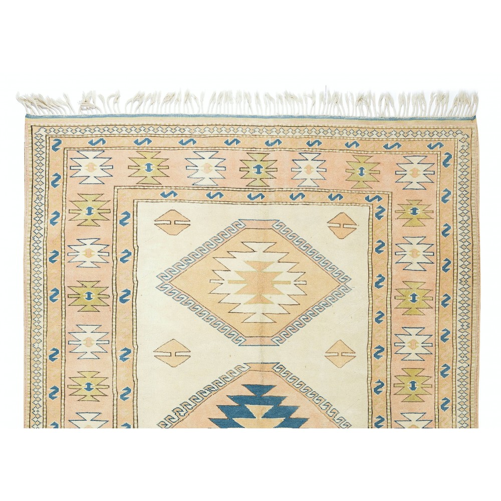 Modern Handmade Turkish Area Rug with Triple Geometric Medallion Design, 100% Wool