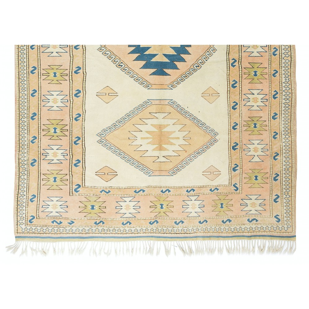 Modern Handmade Turkish Area Rug with Triple Geometric Medallion Design, 100% Wool