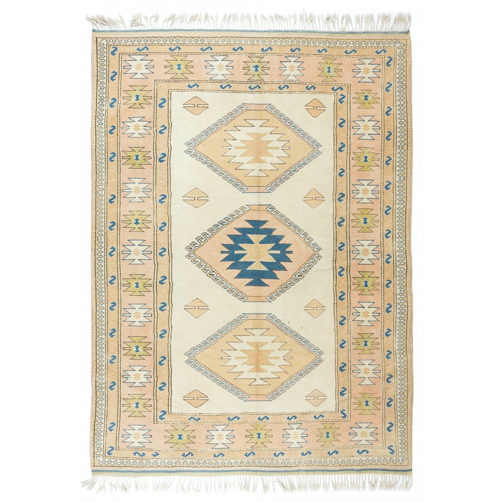 Modern Handmade Turkish Area Rug with Triple Geometric Medallion Design, 100% Wool