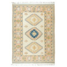 Modern Handmade Turkish Area Rug with Triple Geometric Medallion Design, 100% Wool