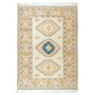 Modern Handmade Turkish Area Rug with Triple Geometric Medallion Design, 100% Wool