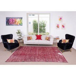 Hand Knotted Vintage Anatolian Area Rug Over-Dyed in Red 4 Modern Interiors, Woolen Floor Covering Hand Knotted Vintage Anatolian Area Rug Over-Dyed in Red 4 Modern Interiors, Woolen Floor Covering