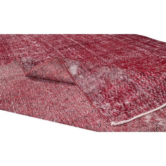 Hand Knotted Vintage Anatolian Area Rug Over-Dyed in Red 4 Modern Interiors, Woolen Floor Covering