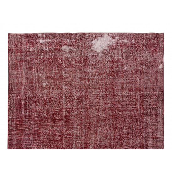 Hand Knotted Vintage Anatolian Area Rug Over-Dyed in Red 4 Modern Interiors, Woolen Floor Covering