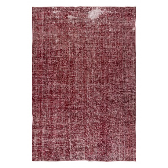 Hand Knotted Vintage Anatolian Area Rug Over-Dyed in Red 4 Modern Interiors, Woolen Floor Covering