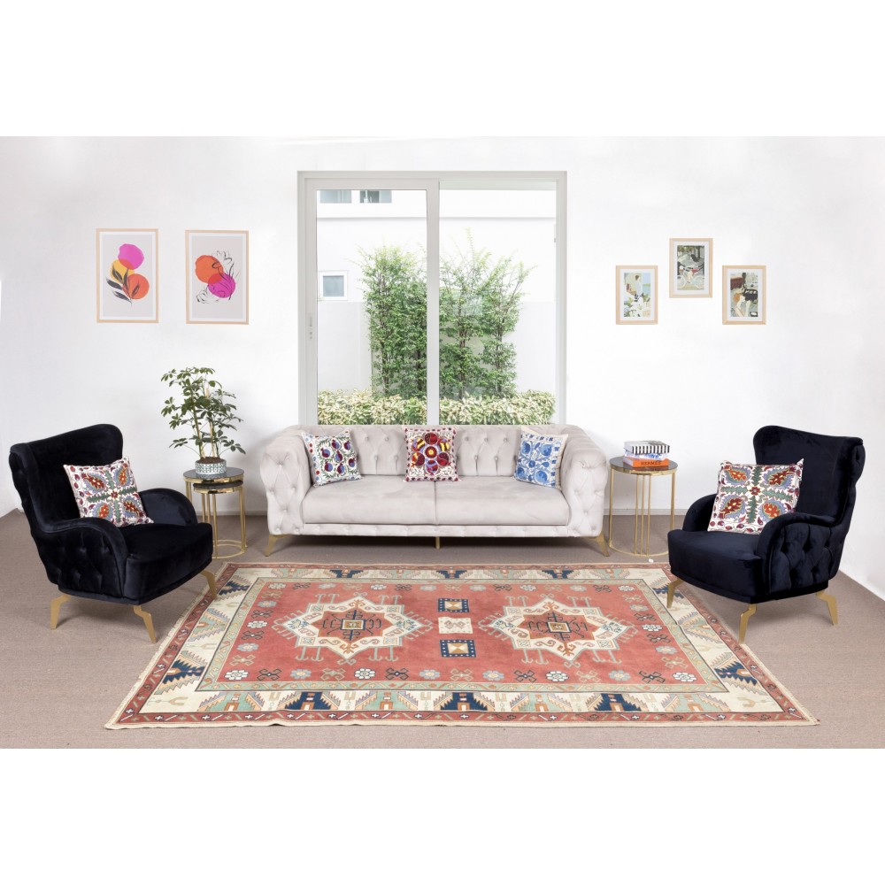 Hand Knotted Geometric Design Turkish Area Rug, Modern Handmade Carpet, 100% Wool