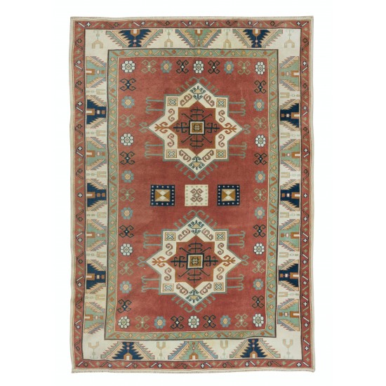 Hand Knotted Geometric Design Turkish Rug, Authentic 1960's Floor Covering Hand Knotted Geometric Design Turkish Rug, Authentic 1960's Floor Covering