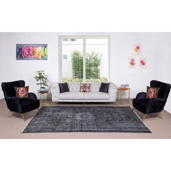 Hand-Knotted Vintage Turkish Wool Area Rug Over-Dyed in Black, Great 4 Contemporary Interiors