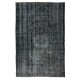 Hand-Knotted Vintage Turkish Wool Area Rug Over-Dyed in Black, Great 4 Contemporary Interiors