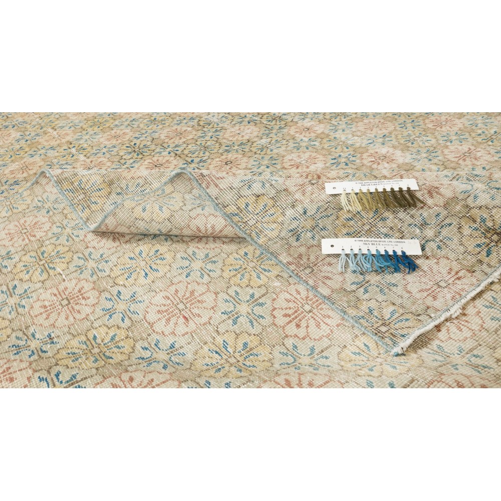 Floral Pattern Green Area Rug, Vintage Handmade Turkish Wool Area Rug