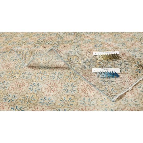 Floral Pattern Green Area Rug, Vintage Handmade Central Anatolian Wool Area Rug Floral Pattern Green Area Rug, Vintage Handmade Central Anatolian Wool Area Rug