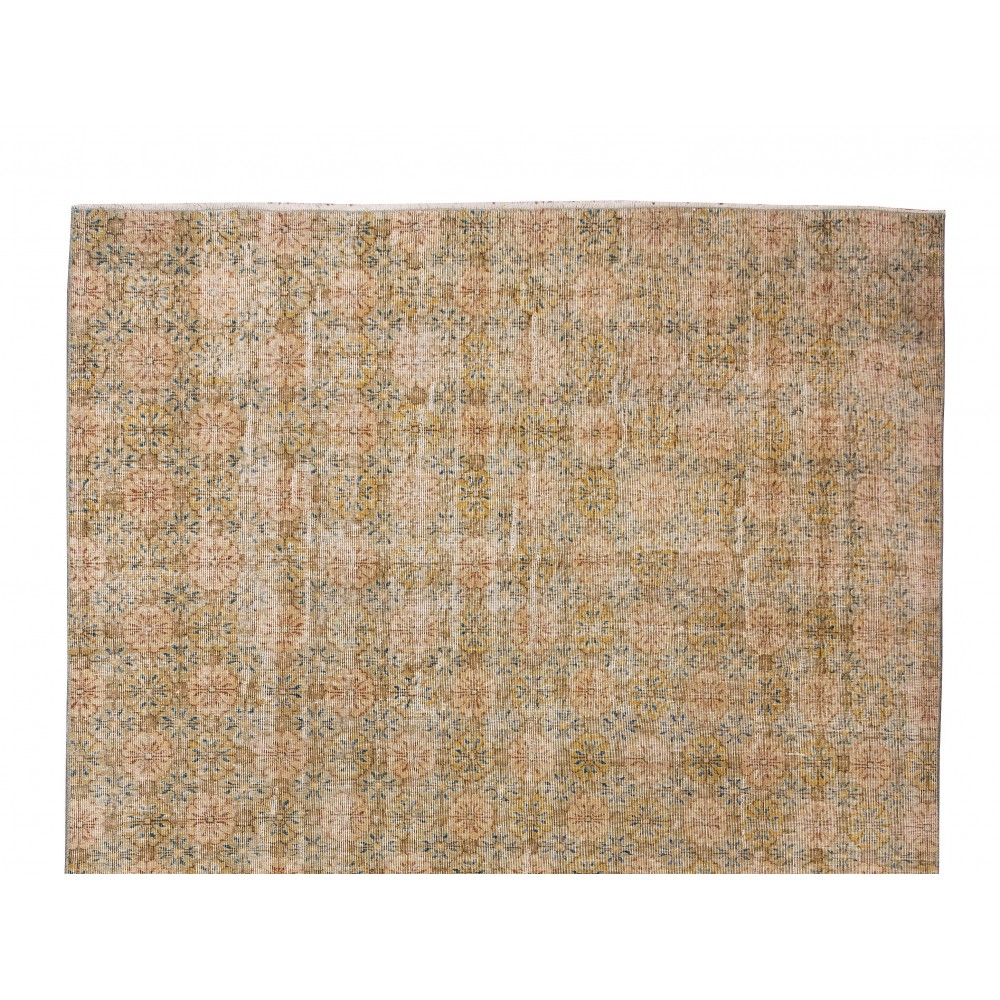 Floral Pattern Green Area Rug, Vintage Handmade Turkish Wool Area Rug