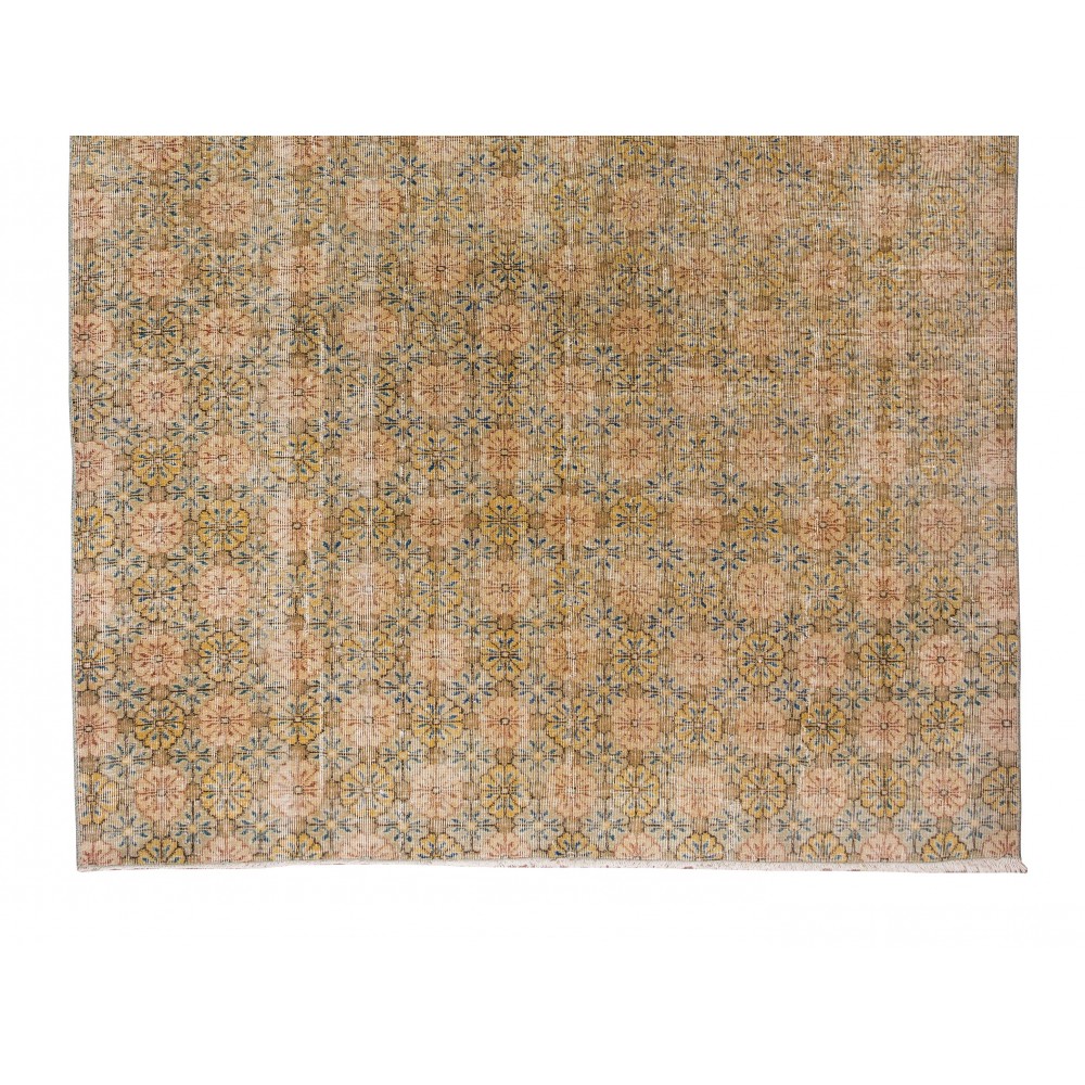 Floral Pattern Green Area Rug, Vintage Handmade Turkish Wool Area Rug