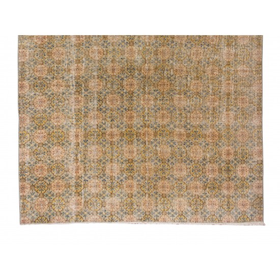 Floral Pattern Green Area Rug, Vintage Handmade Central Anatolian Wool Area Rug Floral Pattern Green Area Rug, Vintage Handmade Central Anatolian Wool Area Rug