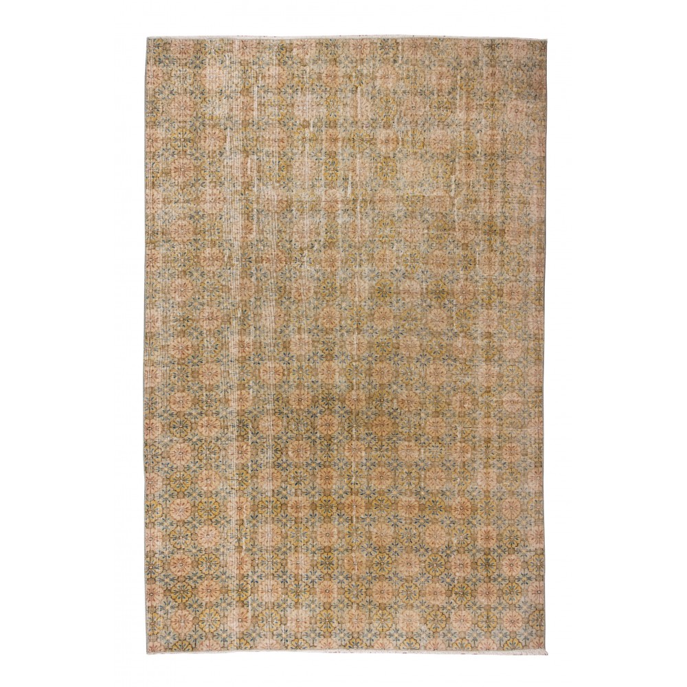 Floral Pattern Green Area Rug, Vintage Handmade Turkish Wool Area Rug