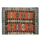 Vintage Geometric Pattern Hand-Woven Turkish Kilim Rug Made of Wool, Flat-Weave Floor Covering