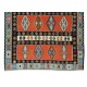 Vintage Geometric Pattern Hand-Woven Turkish Kilim Rug Made of Wool, Flat-Weave Floor Covering