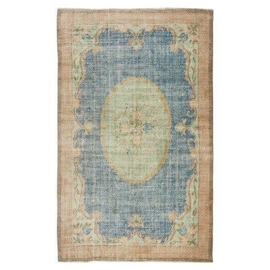 Hand Knotted Turkish Area Rug, Floral Pattern Wool Carpet, Circa 1960