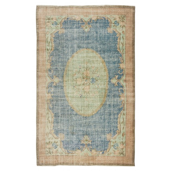 Handmade Turkish Area Rug, Vintage Floral Wool Carpet with Soft Colors