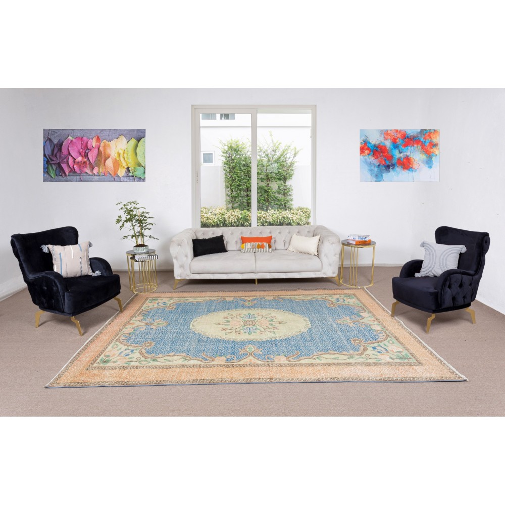 Vintage Hand Knotted Floral Turkish Wool Area Rug
