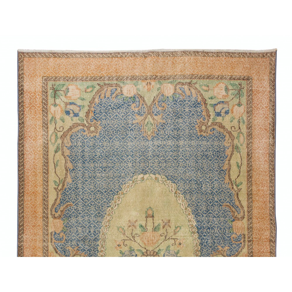 Vintage Hand Knotted Floral Turkish Wool Area Rug
