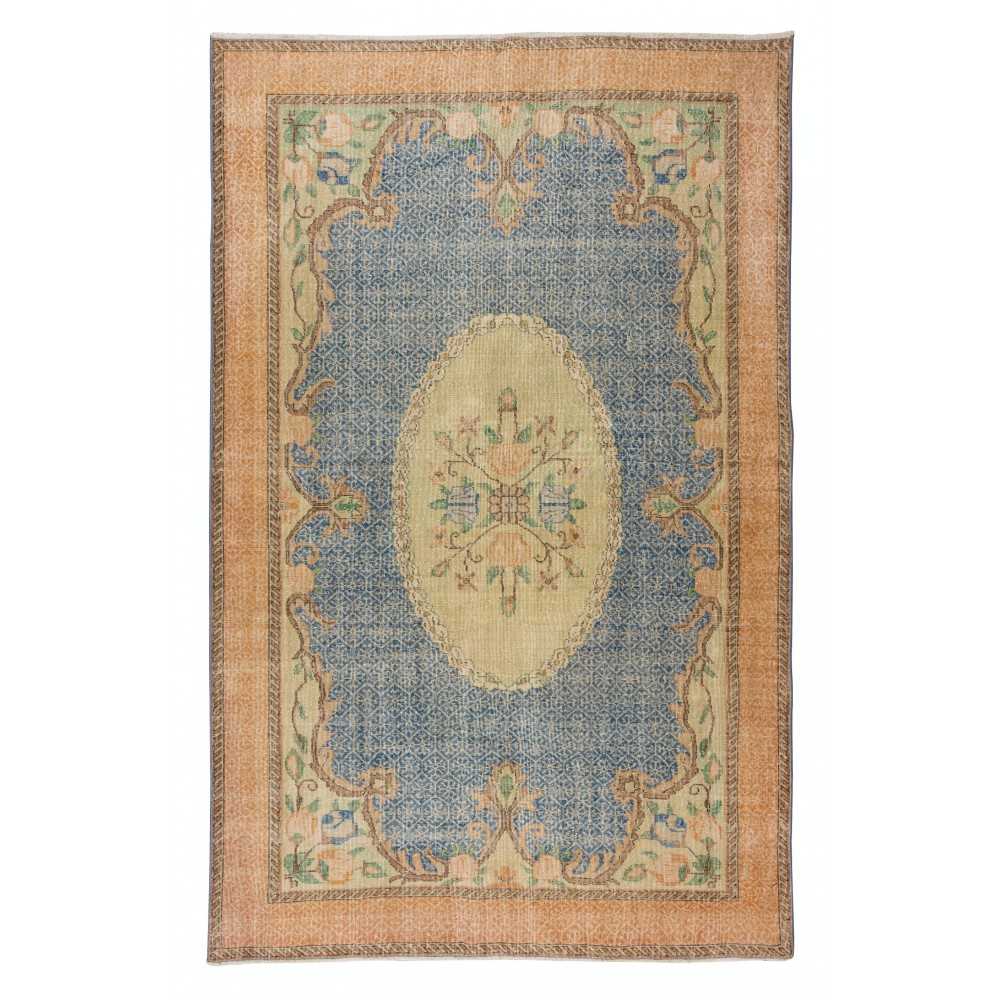 Vintage Hand Knotted Floral Turkish Wool Area Rug