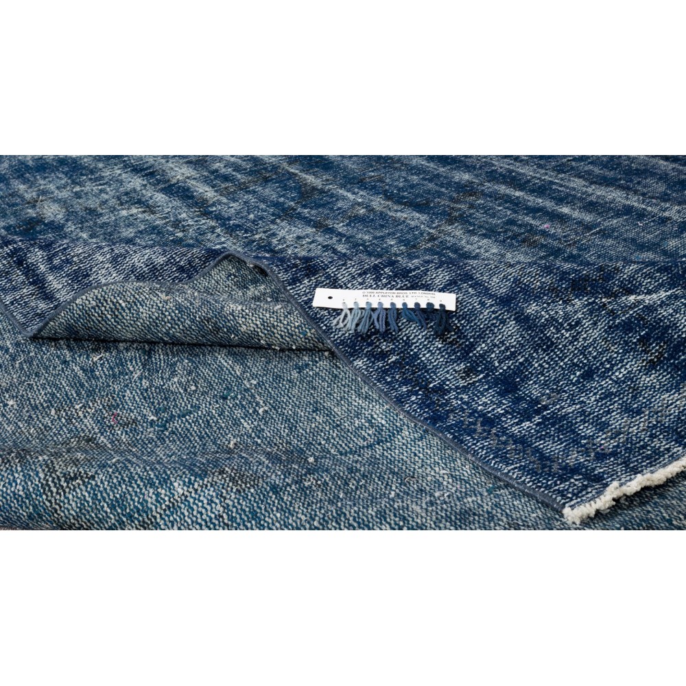 Handmade Vintage Turkish Area Rug Over-Dyed in Navy Blue for Modern Interiors