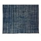 Handmade Vintage Turkish Area Rug Over-Dyed in Navy Blue for Modern Interiors